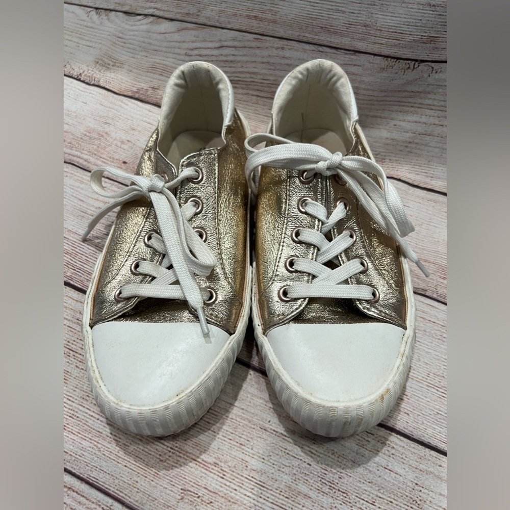 Gold Low Top Metallic Sneakers Tennis Shoes H&M Size 3